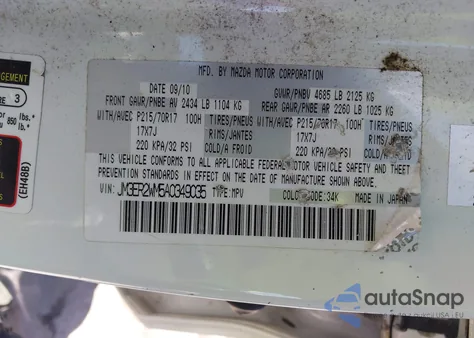 2010 Mazda Cx-7 I Sport from USA, damaged, VIN JM3ER2WM5A0349035